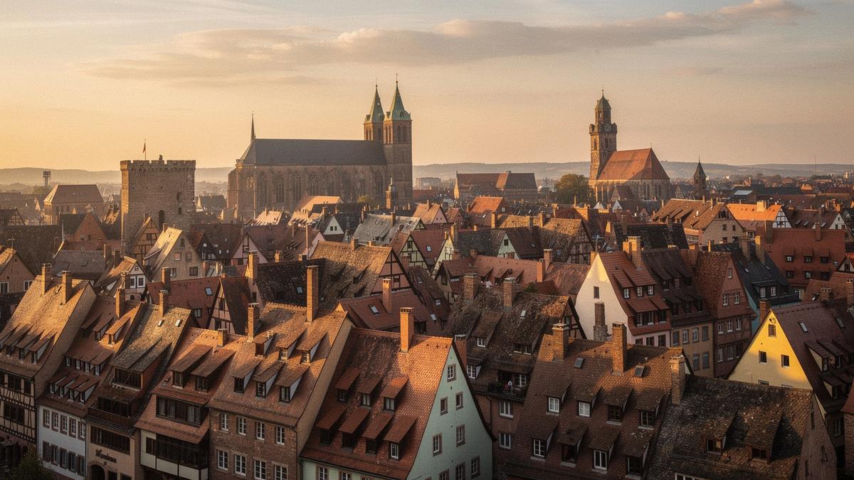 Blick über die Nürnberger Altstadt mit historischen Fassaden und markanter Silhouette